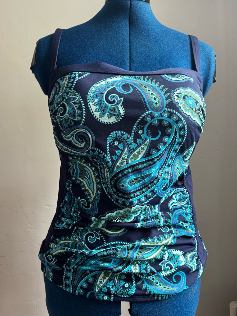 Lands End Paisley Bandeau Tankini Swim top with bra cups and adjustable straps